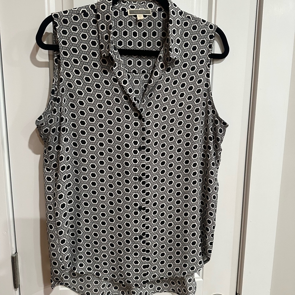 PLEIONE Sleeveless Blouse, Geometric Print, Button Front, Size L - Picture 4 of 11